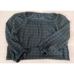 Talbot's Woman Petite Size Semi Sheer Black Watch Plaid Blouse LS Holidays